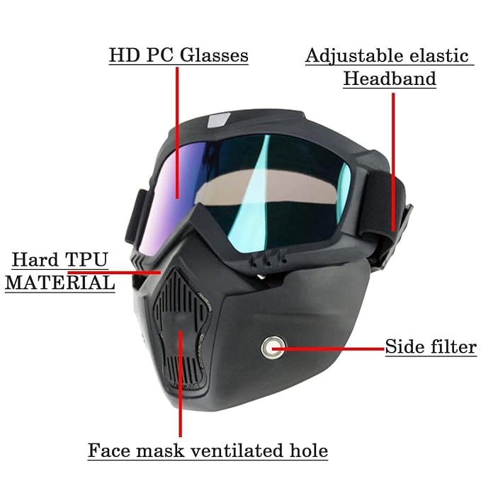 Black Motorcycle Goggle Mask with a Detachable Face Shield.