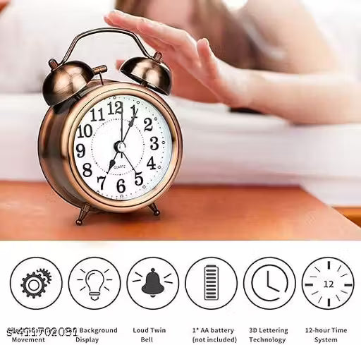 Vintage Twin Bell Analog Display Table Alarm Clock