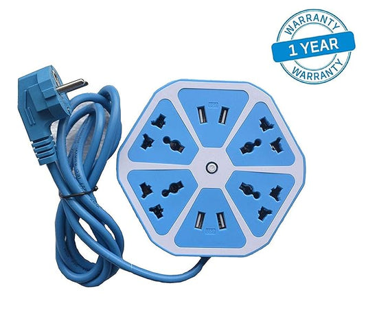 6-Way Universal Plug with USB Ports Extension Board
