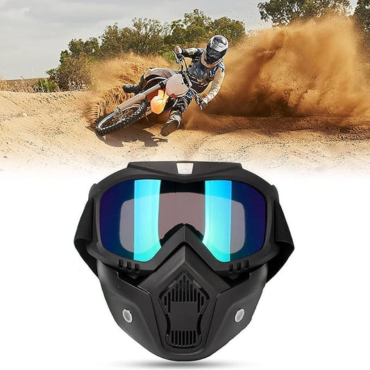 Black Motorcycle Goggle Mask with a Detachable Face Shield.