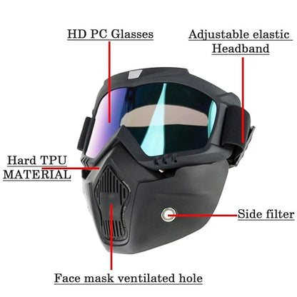 Black Motorcycle Goggle Mask with a Detachable Face Shield.