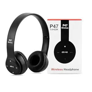 P47 Wireless Bluetooth Headphones with Built-in Mic, Black